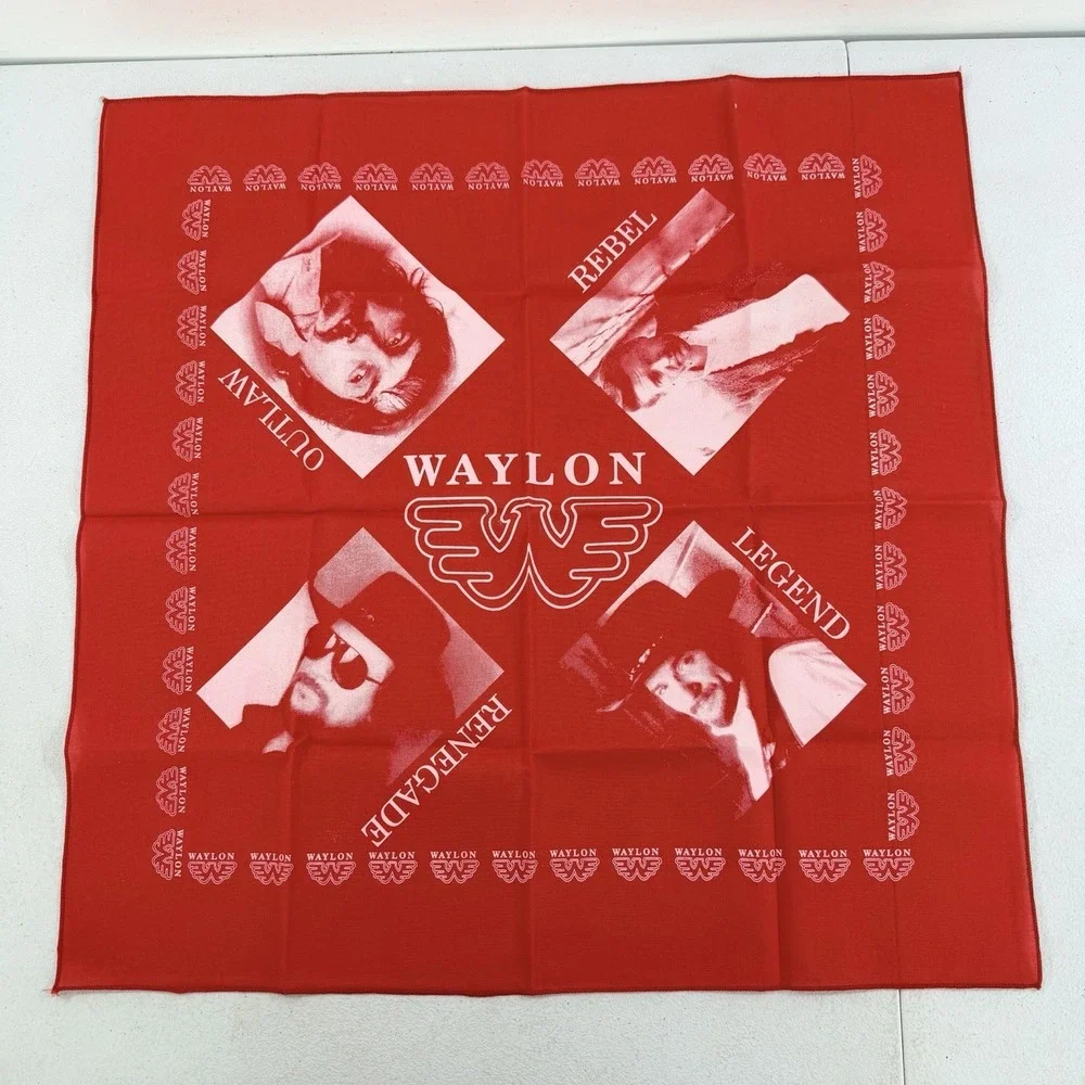 Vintage Waylon Jennings Bandana Rebel Renegade Legend Outlaw Red Country Music‎
